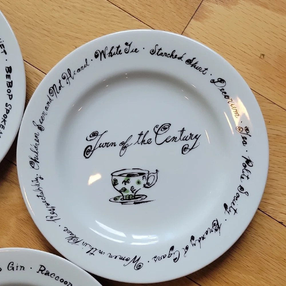 Pottery Barn  Decade Plates Set Of 7 White and Black Salad Plates